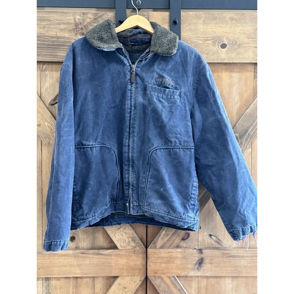 Timberland Weathergear Jacket Mens L Navy Chore Field Barn Ranch Coat Heavy Duty